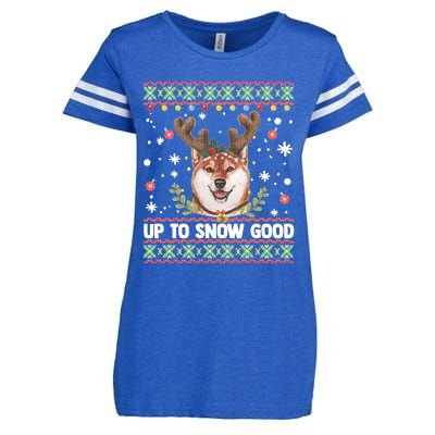 Shiba Inu Dog Reindeer Ugly Christmas Sweater Enza Ladies Jersey Football T-Shirt