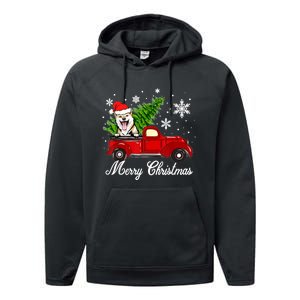 Shiba Inu Dog Riding Red Truck Christmas Decorations Pajama Performance Fleece Hoodie