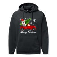 Shiba Inu Dog Riding Red Truck Christmas Decorations Pajama Performance Fleece Hoodie