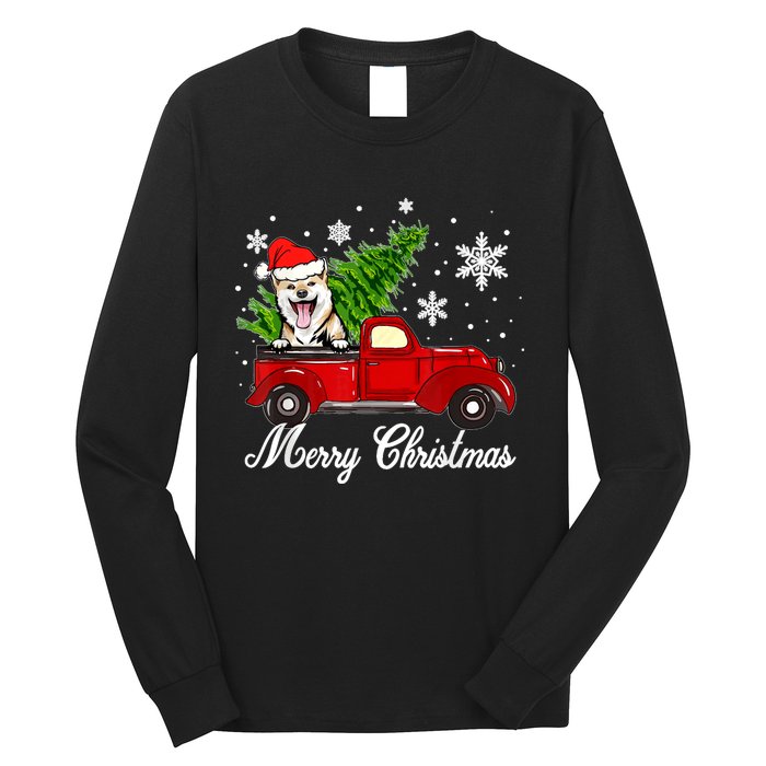 Shiba Inu Dog Riding Red Truck Christmas Decorations Pajama Long Sleeve Shirt