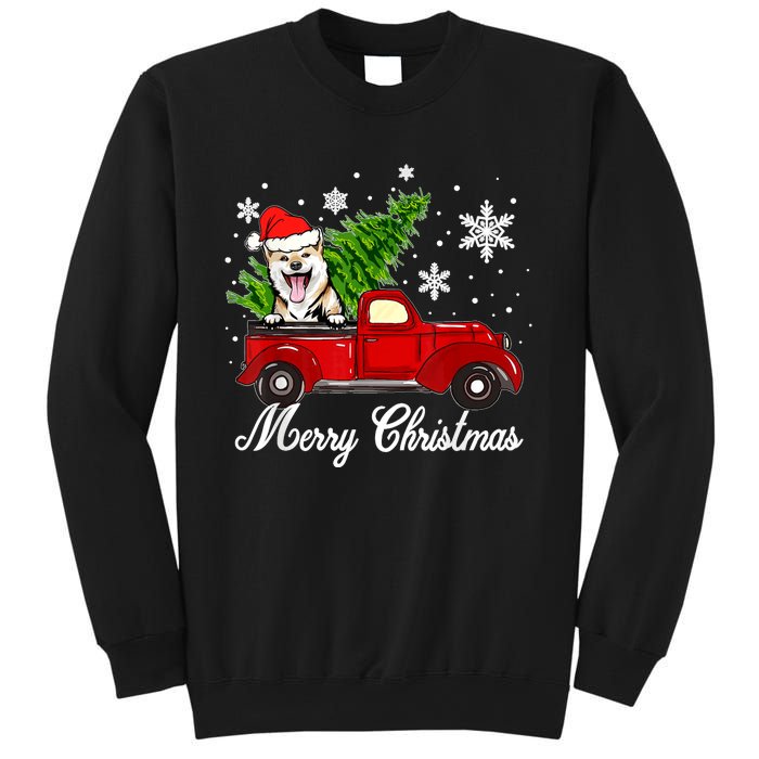 Shiba Inu Dog Riding Red Truck Christmas Decorations Pajama Sweatshirt