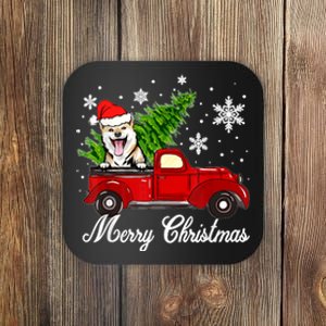 Shiba Inu Dog Riding Red Truck Christmas Decorations Pajama Coaster