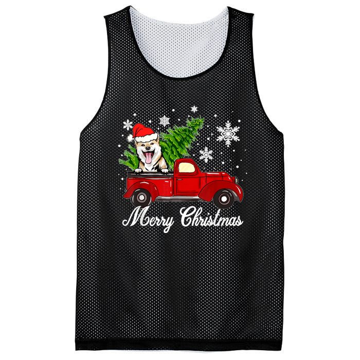 Shiba Inu Dog Riding Red Truck Christmas Decorations Pajama Mesh Reversible Basketball Jersey Tank