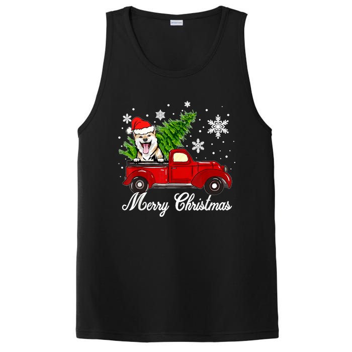 Shiba Inu Dog Riding Red Truck Christmas Decorations Pajama PosiCharge Competitor Tank