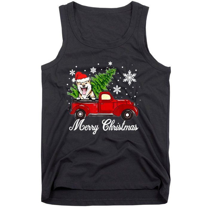 Shiba Inu Dog Riding Red Truck Christmas Decorations Pajama Tank Top