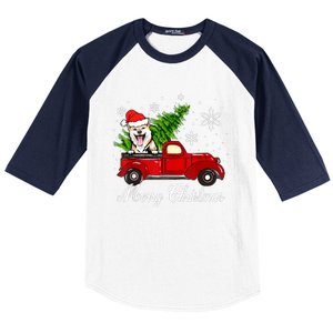 Shiba Inu Dog Riding Red Truck Christmas Decorations Pajama Baseball Sleeve Shirt