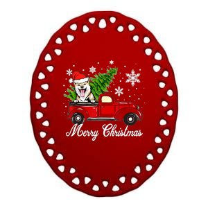 Shiba Inu Dog Riding Red Truck Christmas Decorations Pajama Ceramic Oval Ornament