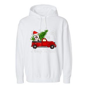 Shiba Inu Dog Riding Red Truck Christmas Decorations Pajama Garment-Dyed Fleece Hoodie