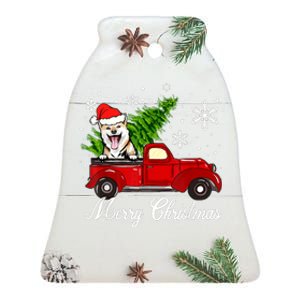 Shiba Inu Dog Riding Red Truck Christmas Decorations Pajama Ceramic Bell Ornament