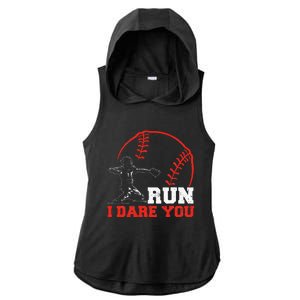 Steal I Dare You Baseball Catcher Baseball Player Ladies PosiCharge Tri-Blend Wicking Draft Hoodie Tank