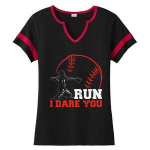 Steal I Dare You Baseball Catcher Baseball Player Ladies Halftime Notch Neck Tee