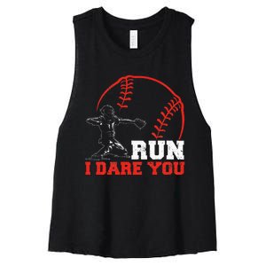 Steal I Dare You Baseball Catcher Baseball Player Women's Racerback Cropped Tank