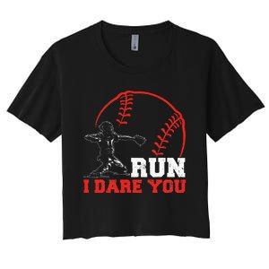 Steal I Dare You Baseball Catcher Baseball Player Women's Crop Top Tee