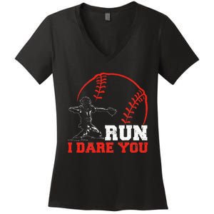 Steal I Dare You Baseball Catcher Baseball Player Women's V-Neck T-Shirt