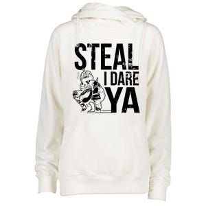 Steal I Dare Ya Funny Softball Catcher Team Sport Gift Womens Funnel Neck Pullover Hood