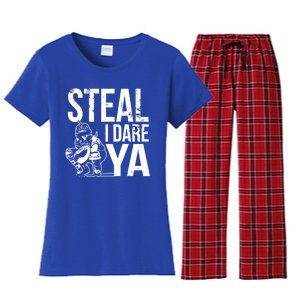 Steal I Dare Ya Funny Softball Catcher Team Sport Gift Women's Flannel Pajama Set