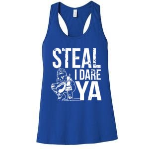 Steal I Dare Ya Funny Softball Catcher Team Sport Gift Women's Racerback Tank