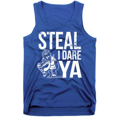 Steal I Dare Ya Funny Softball Catcher Team Sport Gift Tank Top