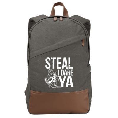 Steal I Dare Ya Funny Softball Catcher Team Sport Gift Cotton Canvas Backpack