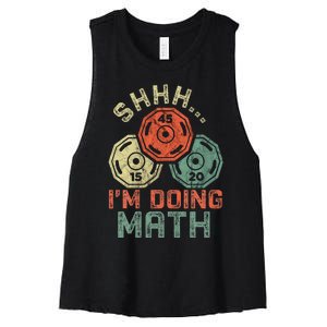 Shhh IM Doing Math Funny Weight Lifting Workout Training Women's Racerback Cropped Tank