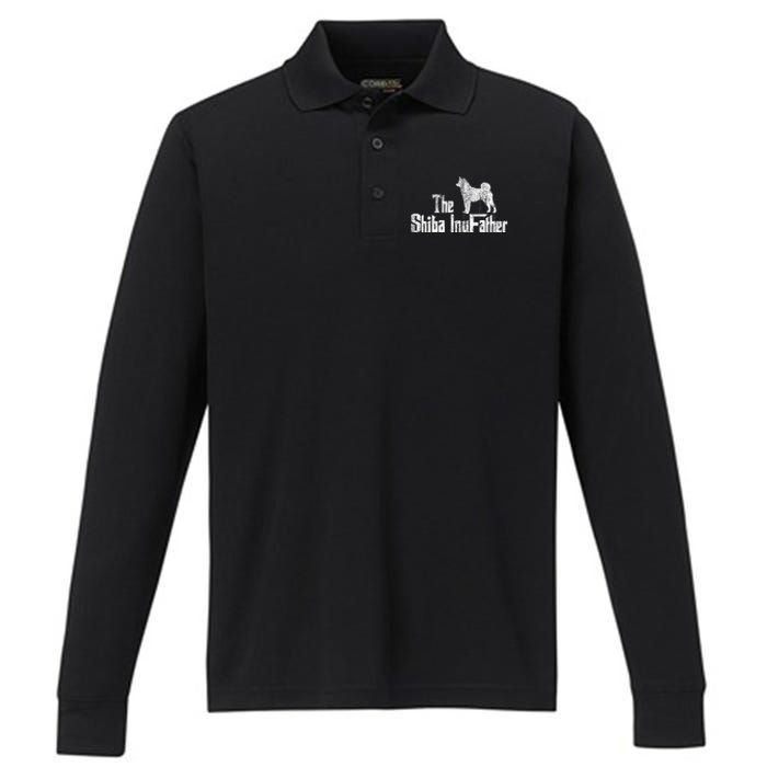 Shiba Inu Dog Fathers Day Funny Doxie Doggie Puppy Daddy Performance Long Sleeve Polo