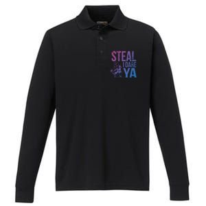 Steal I Dare Ya Funny Softball Catcher Team Sport Gift Performance Long Sleeve Polo