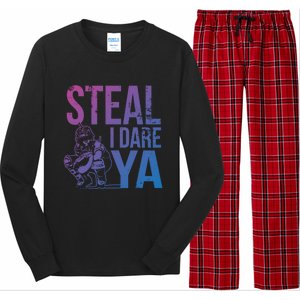 Steal I Dare Ya Funny Softball Catcher Team Sport Gift Long Sleeve Pajama Set