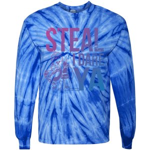 Steal I Dare Ya Funny Softball Catcher Team Sport Gift Tie-Dye Long Sleeve Shirt