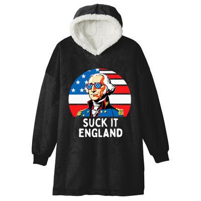 Suck It England Funny 4th Of July Usa George Washington Hooded Wearable Blanket
