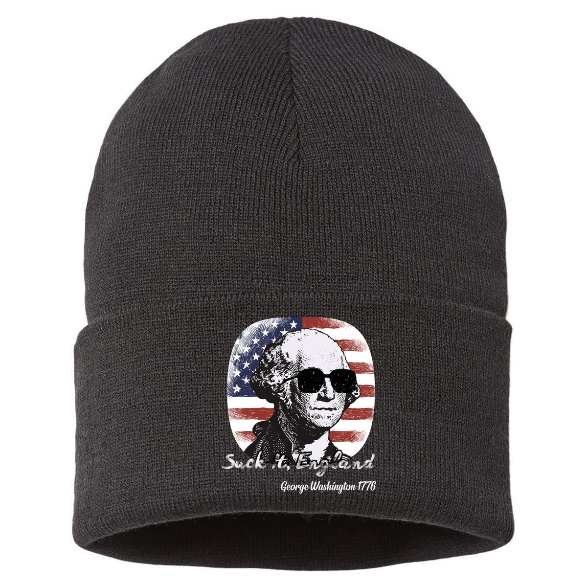Suck It England Funny 4th Of July George Washington 1776 Sustainable Knit Beanie