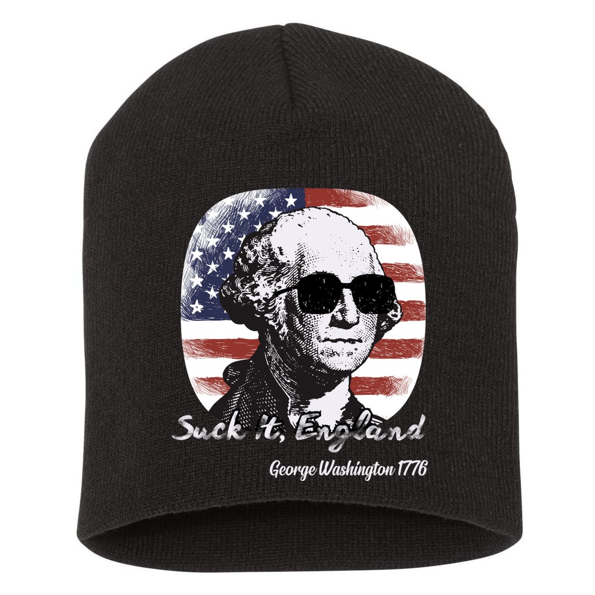 Suck It England Funny 4th Of July George Washington 1776 Short Acrylic Beanie