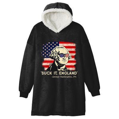 Suck It England Funny 4th Of July Funny George Washington Hooded Wearable Blanket