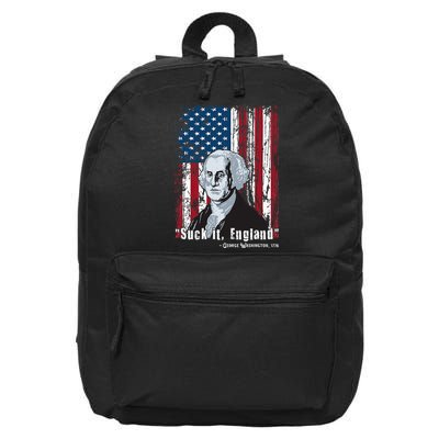 Suck It England Funny 4th Of July George Washington 1776 16 in Basic Backpack