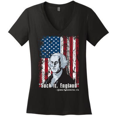 Suck It England Funny 4th Of July George Washington 1776 Women's V-Neck T-Shirt