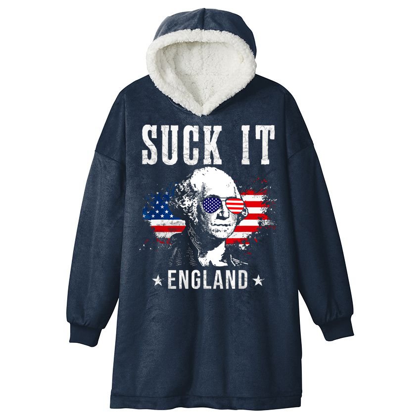 Suck It England Funny 4th Of July George Washington 1776 Hooded Wearable Blanket