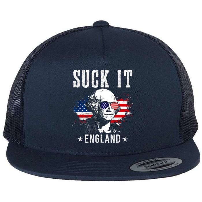 Suck It England Funny 4th Of July George Washington 1776 Flat Bill Trucker Hat