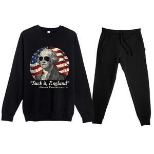 Suck It England Funny 4th Of July George Washington 1776 Premium Crewneck Sweatsuit Set