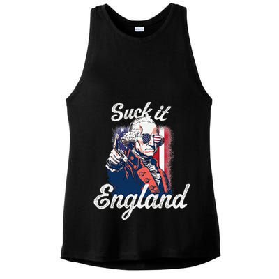 Suck It England Funny George Washington USA Flag 4th of July Ladies PosiCharge Tri-Blend Wicking Tank