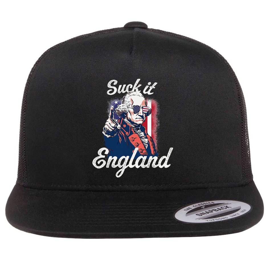 Suck It England Funny George Washington USA Flag 4th of July Flat Bill Trucker Hat