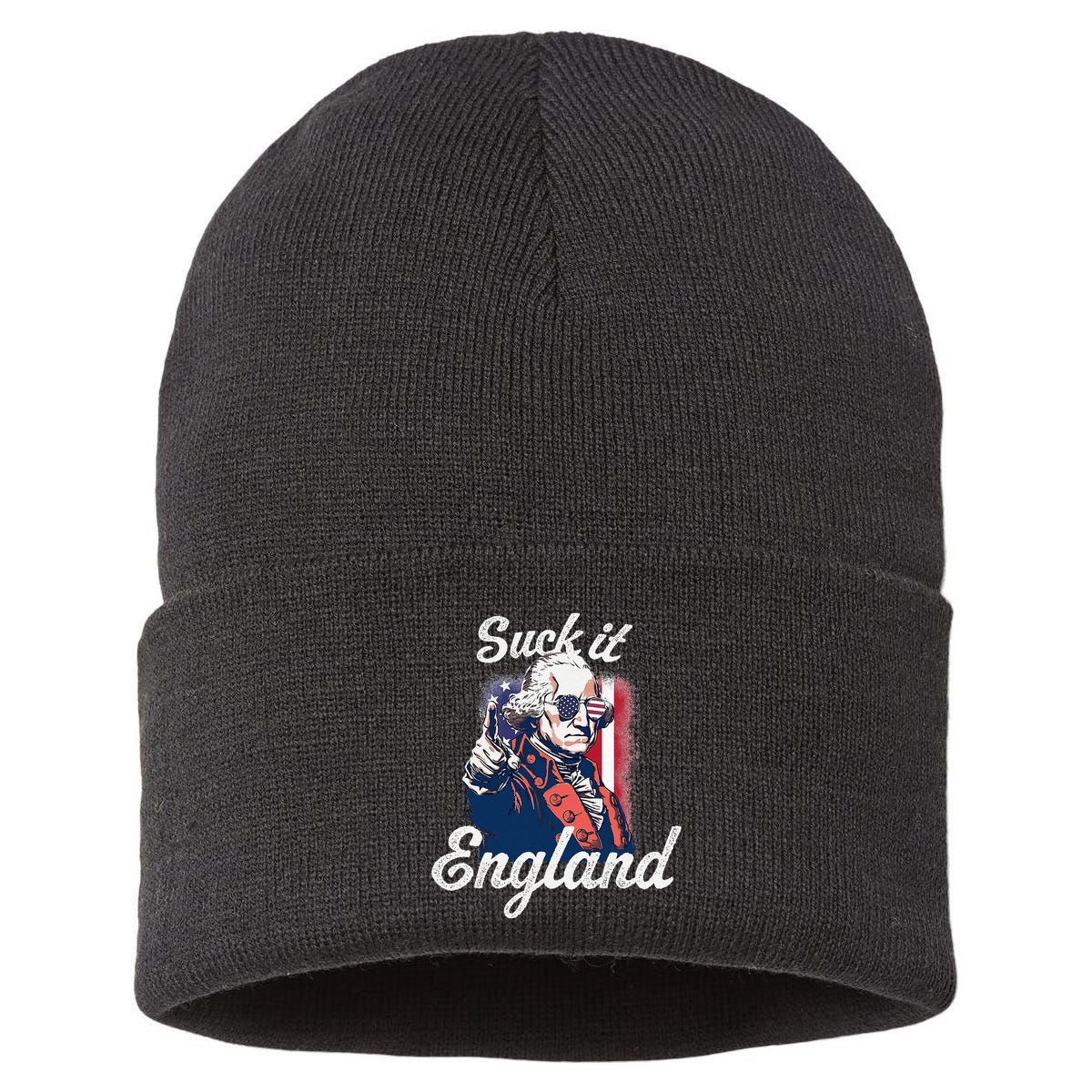 Suck It England Funny George Washington USA Flag 4th of July Sustainable Knit Beanie