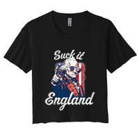 Suck It England Funny George Washington USA Flag 4th of July Women's Crop Top Tee
