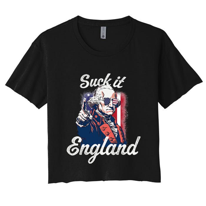Suck It England Funny George Washington USA Flag 4th of July Women's Crop Top Tee