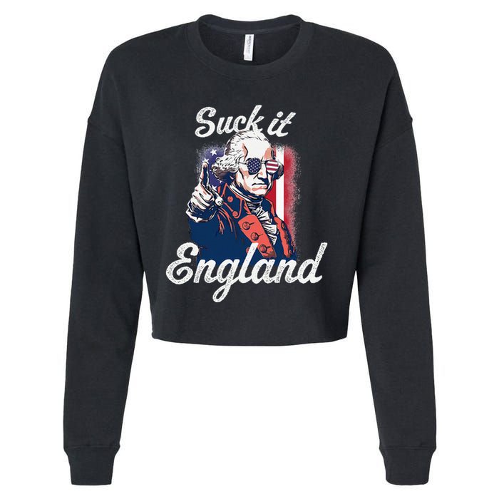 Suck It England Funny George Washington USA Flag 4th of July Cropped Pullover Crew
