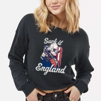 Suck It England Funny George Washington USA Flag 4th of July Cropped Pullover Crew