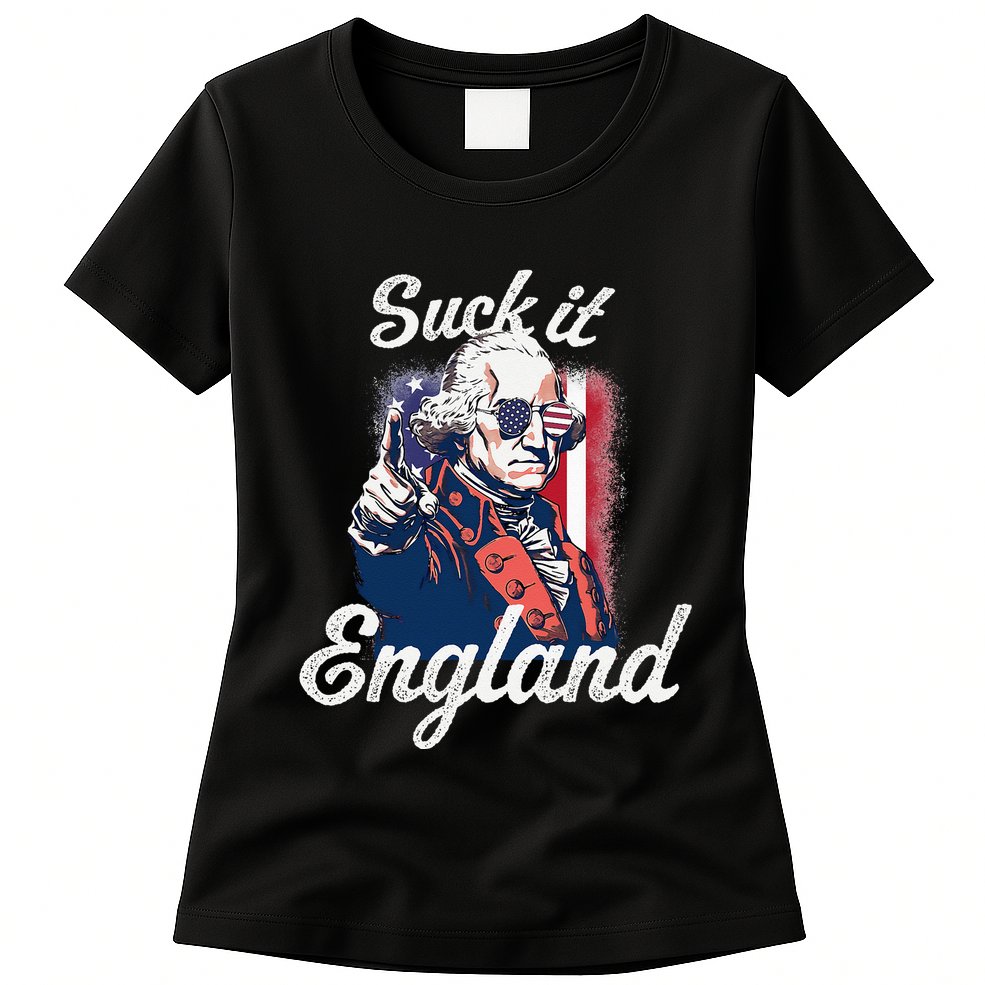 Suck It England Funny George Washington USA Flag 4th of July Womens T-Shirt