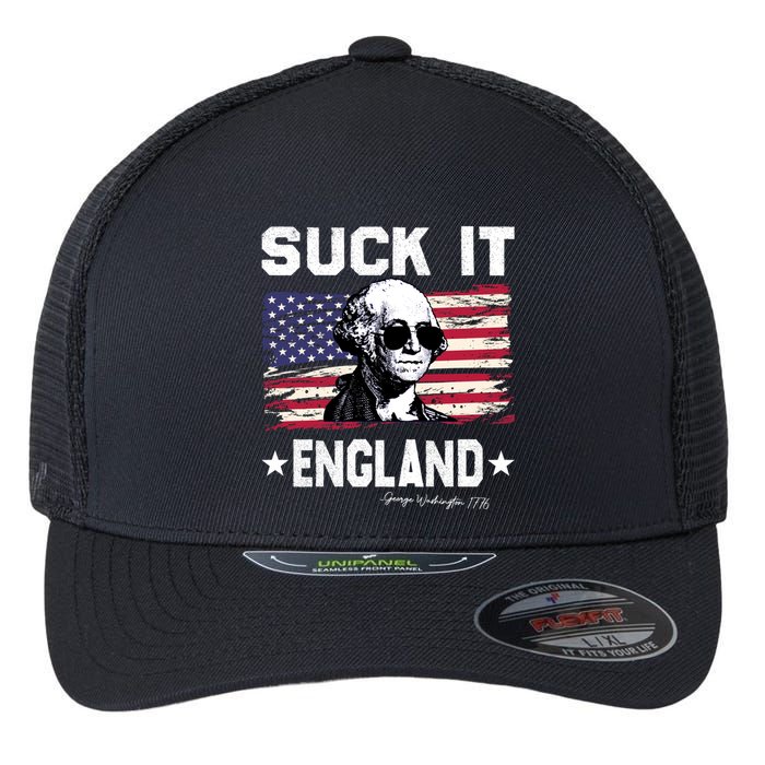 Suck It England Funny 4th Of July George Washington 1776 Flexfit Unipanel Trucker Cap