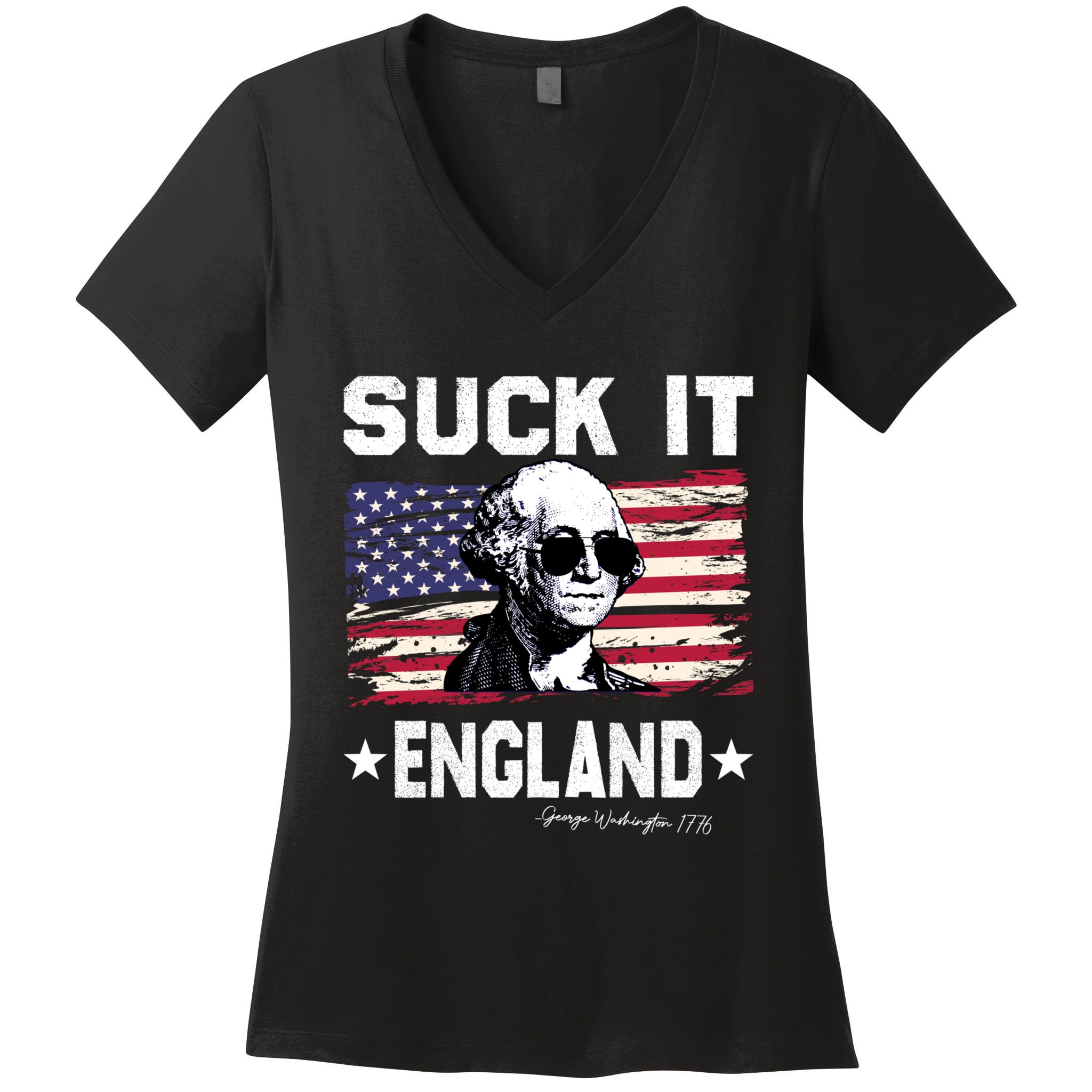 Suck It England Funny 4th Of July George Washington 1776 Women's V-Neck T-Shirt