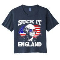 Suck It England Funny 4th Of July Flag Patriotic Women's Crop Top Tee