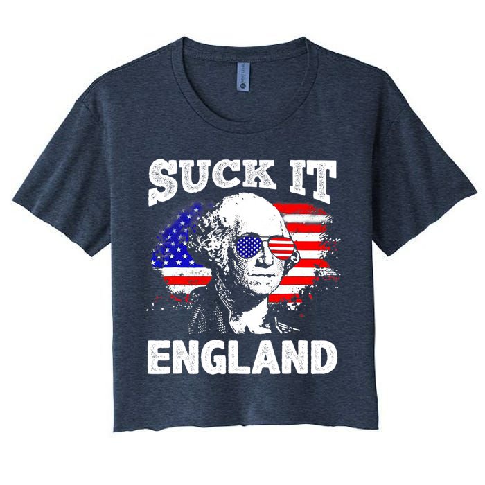 Suck It England Funny 4th Of July Flag Patriotic Women's Crop Top Tee