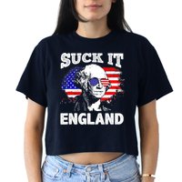 Suck It England Funny 4th Of July Flag Patriotic Women's Crop Top Tee